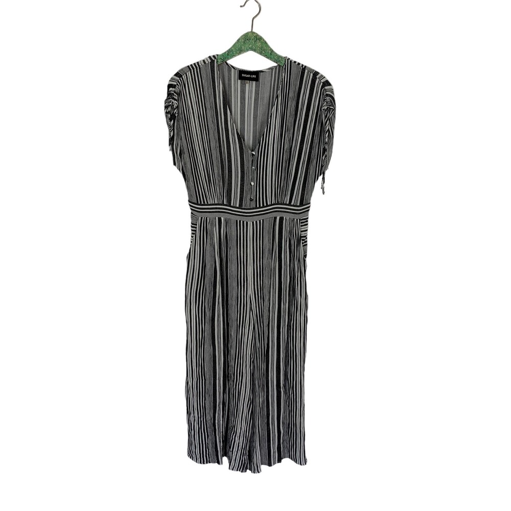 Sugar Lips Jumpsuit Medium Gray White Sleeveless Trendy Minimalist